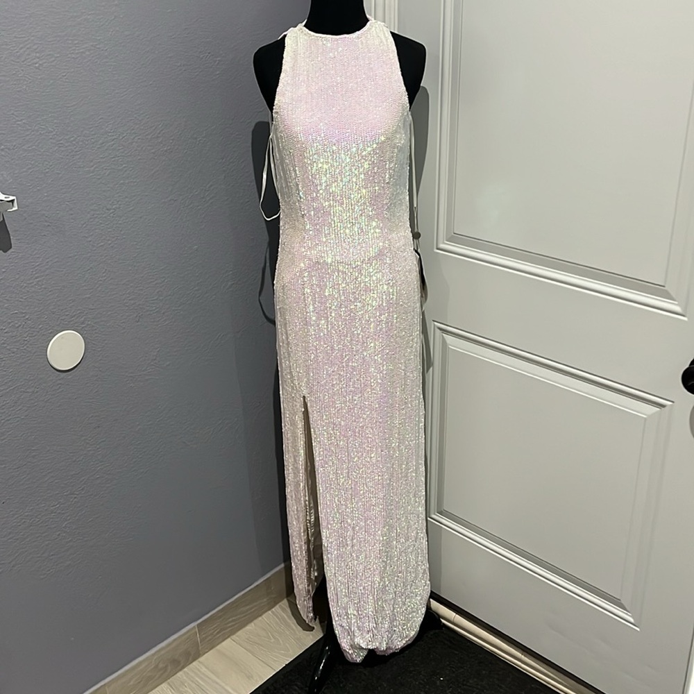 Retrofete Maxi dress iridescent sequence with belt - Picture 3 of 17